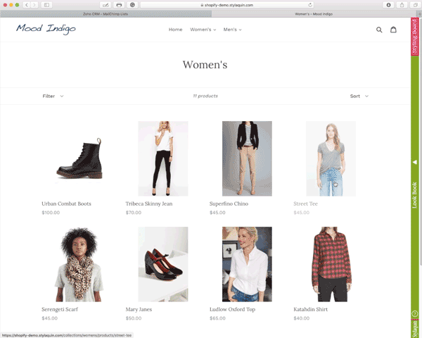 Animated gif showing the Stylaquin Look Book being activated